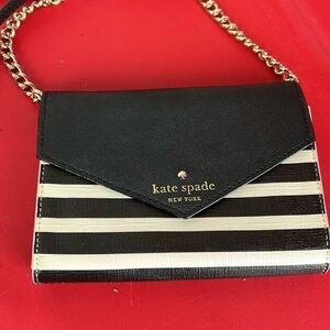 Kate Spade Black & Cream Striped crossbody purse bag
